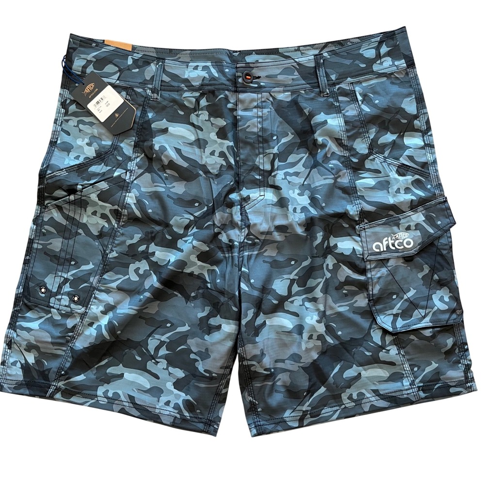 AFTCO Tactical Fishing Shorts Mens 42 Blue Camo M82 Cargo Water Resistant NWT